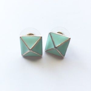 Mint green and gold square earrings